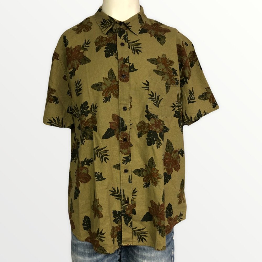 Lucky Brand Hawaiian Olive Floral Button Down Shirt XL